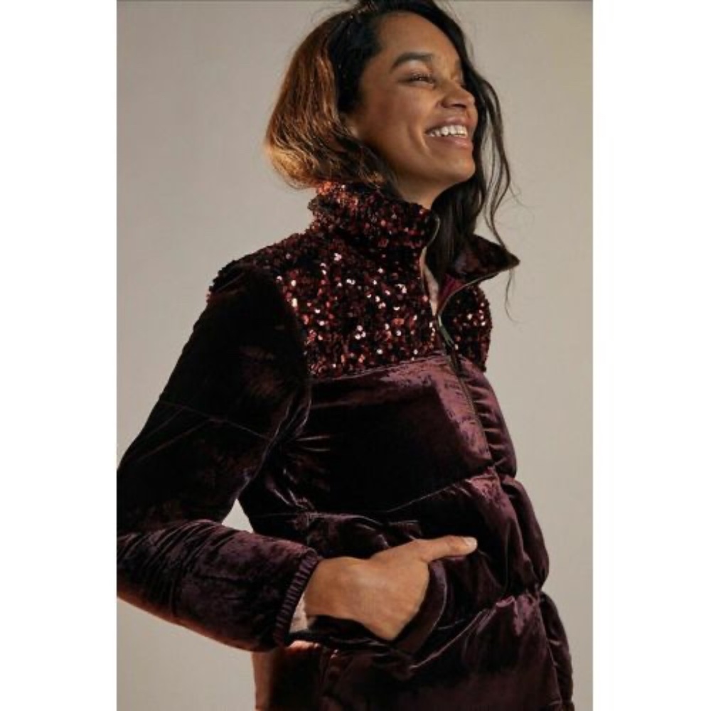 ANTHROPOLOGIE VERA SEQUINED VELVET PUFFER JACKET